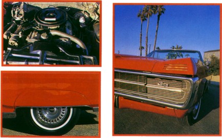 1967 Grand Prix engine compartment, fender skirt, hidden headlamps