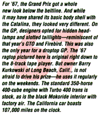 "For '67, the Grand Prix got a whole new look..."