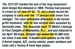 "The 1972 GP marked the end of the long hood/short deck design..."